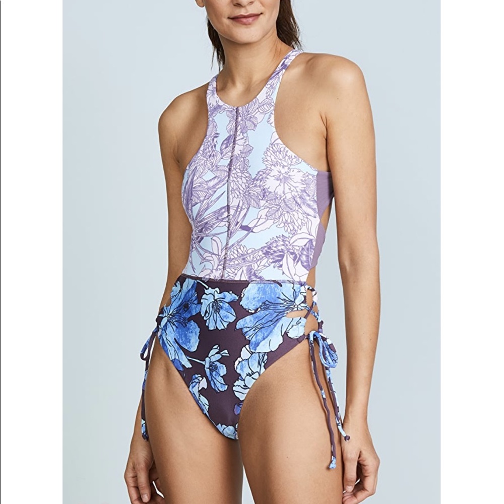 Maaji Lavender and Blue Floral High-Neck One-Piece